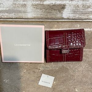 Liz Claiborne Croc-Embossed Compact Wallet in Burgundy New in Original Box